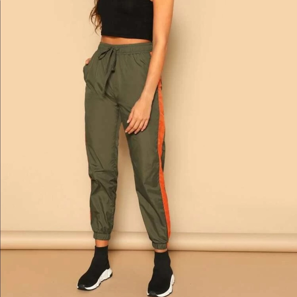 SheIn Striped Drawstring Windbreaker Pants